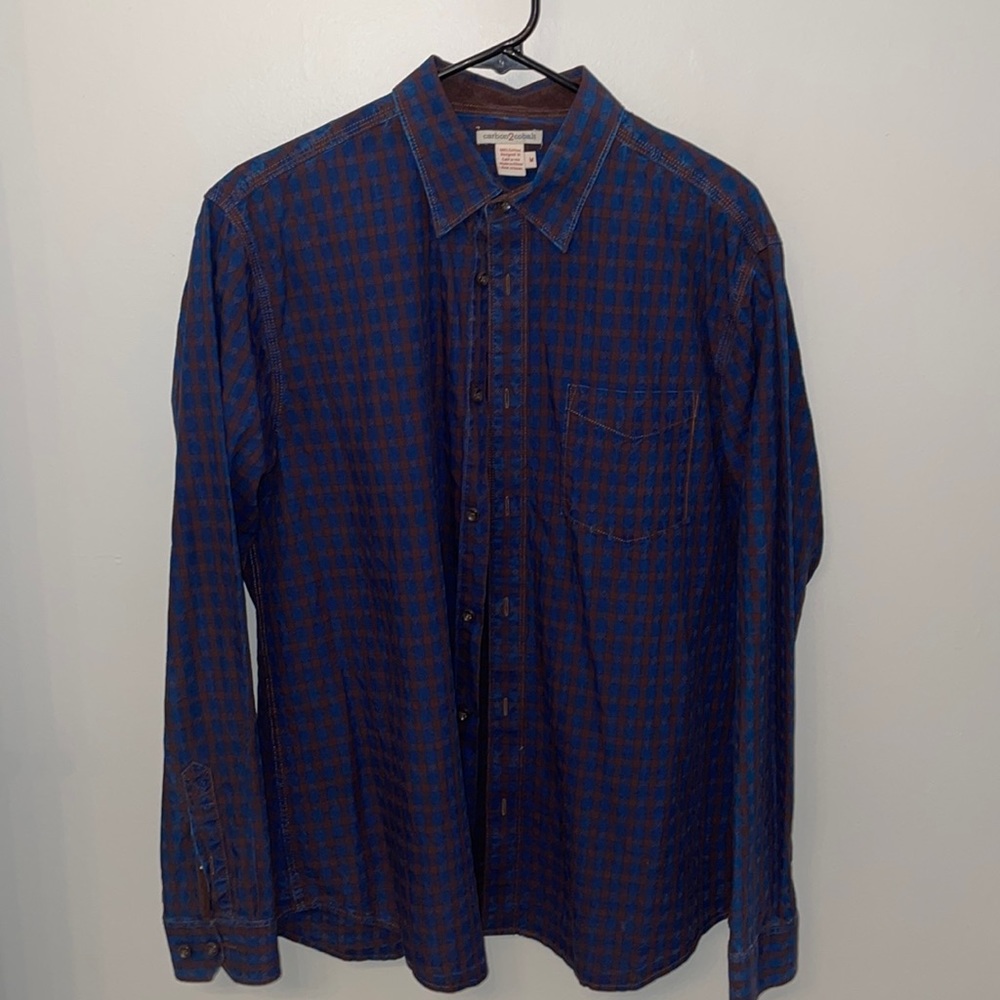 Navy & Brown Plaid Button Down